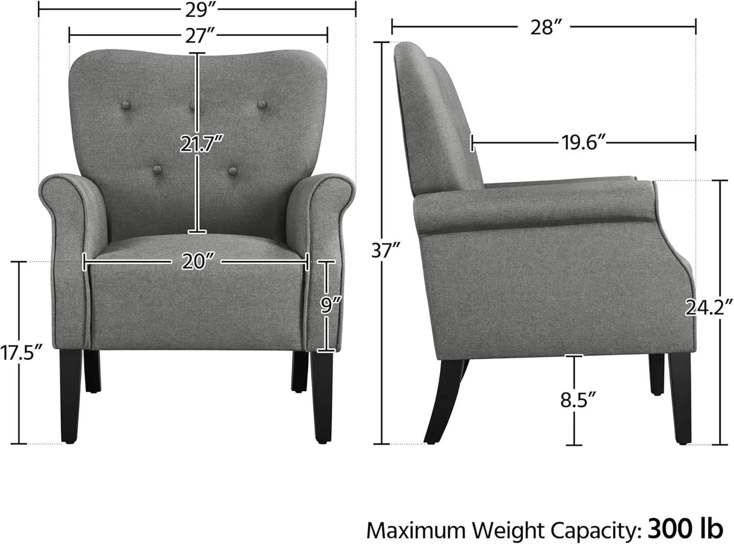 Dark Gray Mid Century Upholstered Armchair Tufted Back from PriceLows™