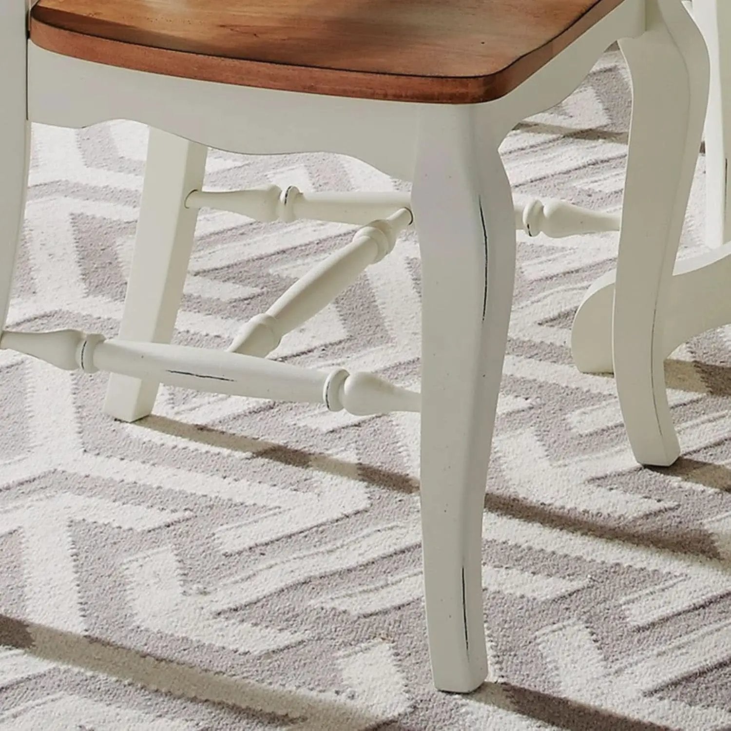 French Countryside Oak And White Pair Of Dining Chairs With Distressed Finish from PriceLows™
