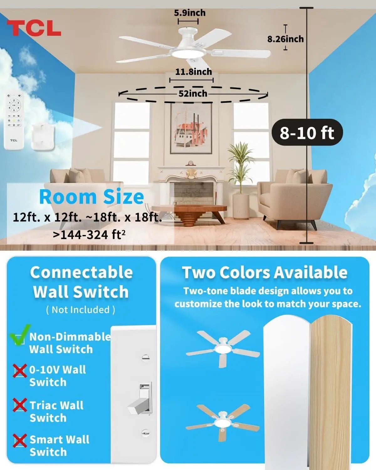 52 Inch White Flush Mount Ceiling Fan With LED Light from PriceLows™