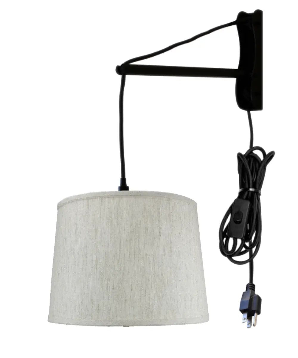 Wall Mount Pendant Light | 14 Inch | 1 Light | Plug In Cantilever Black Oatmeal