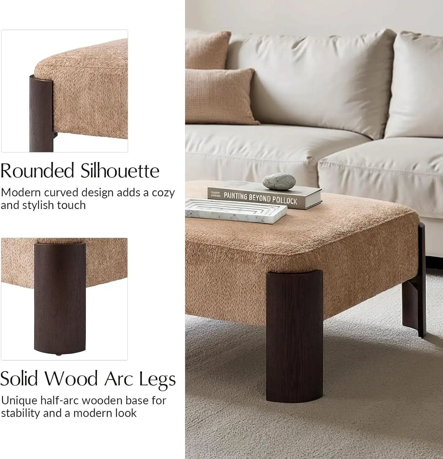 Forty Inch Super Soft Chenille Ottoman Coffee Table Sand from PriceLows™
