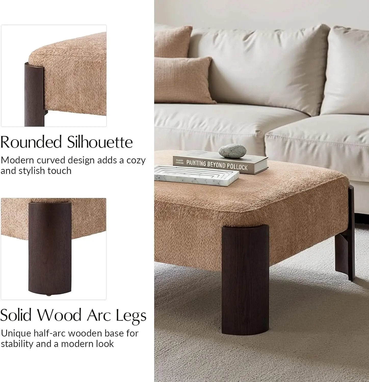 Forty Inch Super Soft Chenille Ottoman Coffee Table Sand from PriceLows™