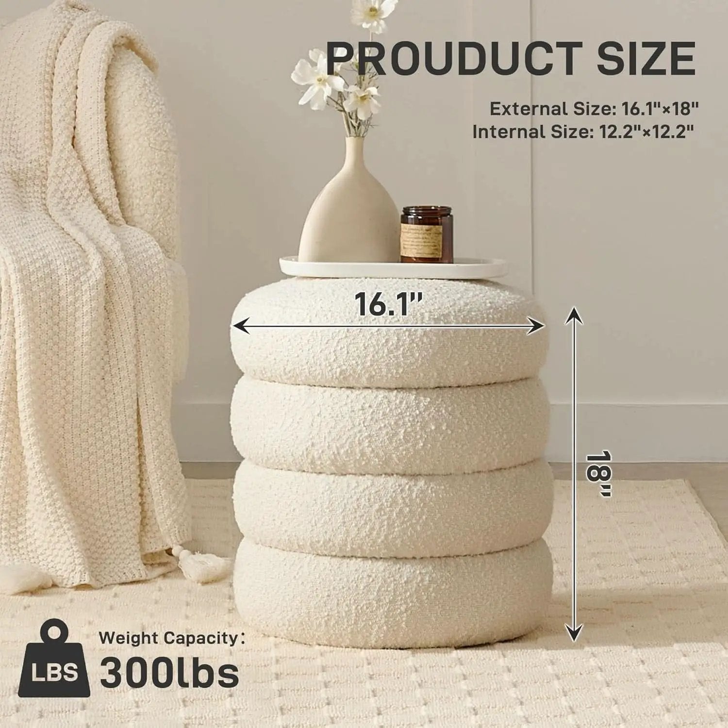 Round Storage Ottoman Featuring Removable Lid White from PriceLows™