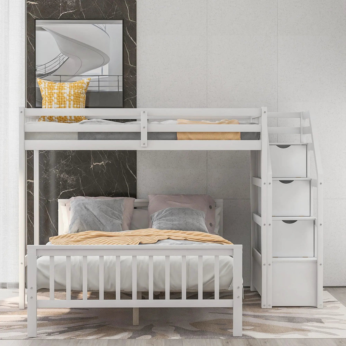 Loft Bed | Staircase Storage | High Guardrails | Twin Size