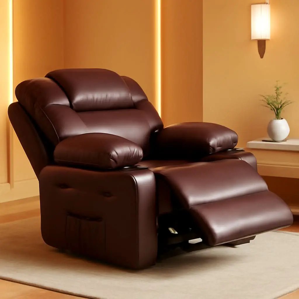 Leather Recliner Chair Brown Medium With Cup Holders And 150 Degree Recline from PriceLows™