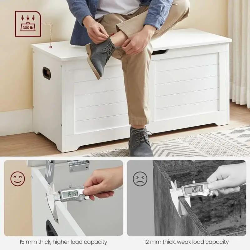 Cloud White LargeCapacity Storage Bench Hinges Chest from PriceLows™