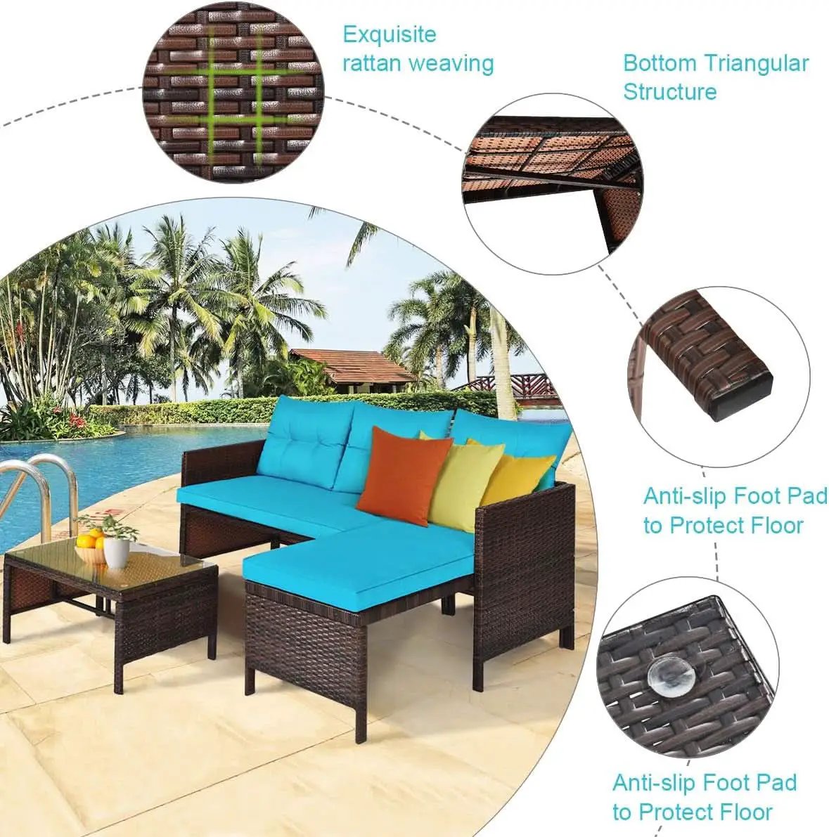 L-Shaped Outdoor Rattan Sofa Set with Coffee Table from PriceLows™