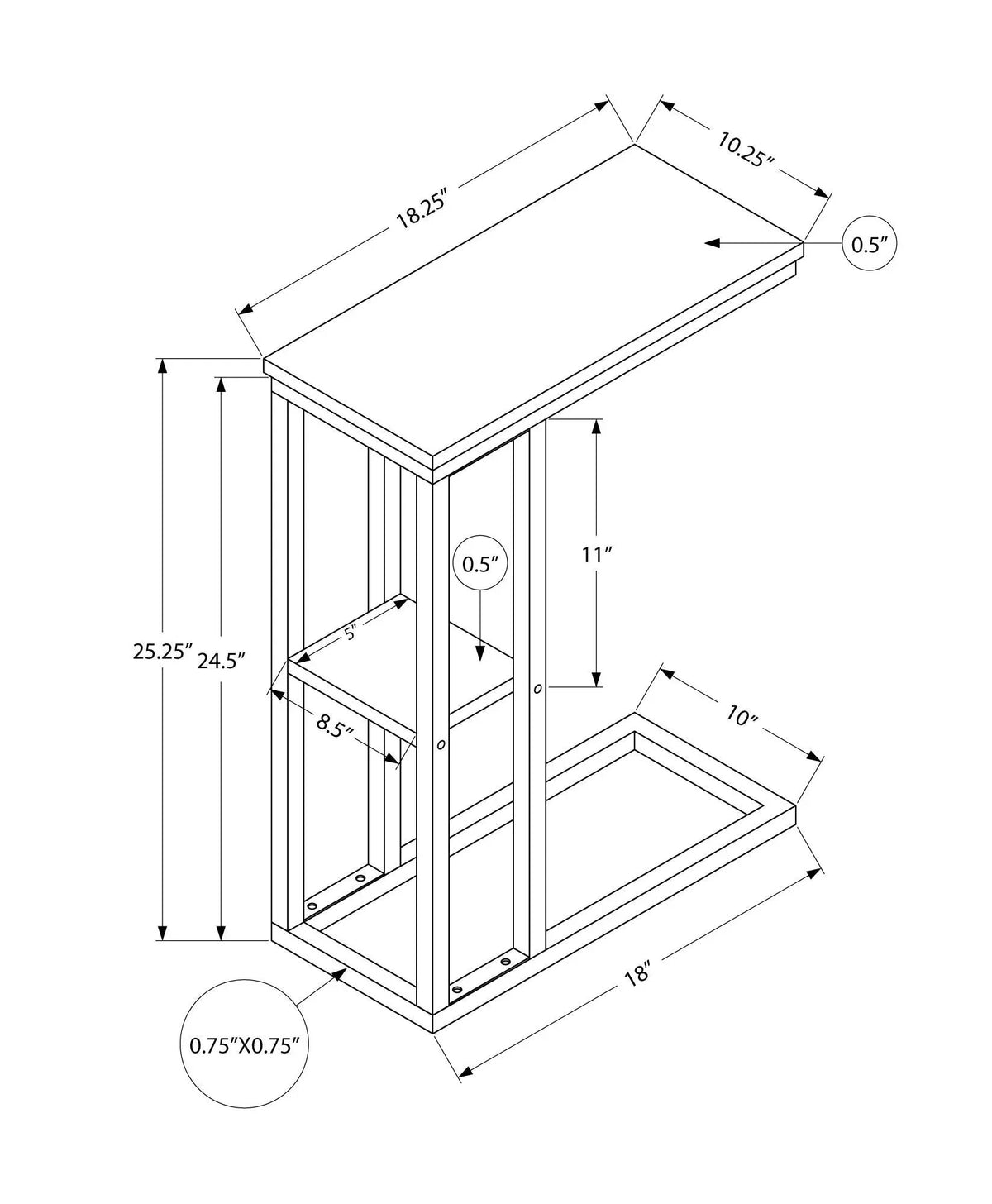 Marble Look C-Shaped Accent Table | Durable Metal Frame | Rectangular Tabletop | Portable Design