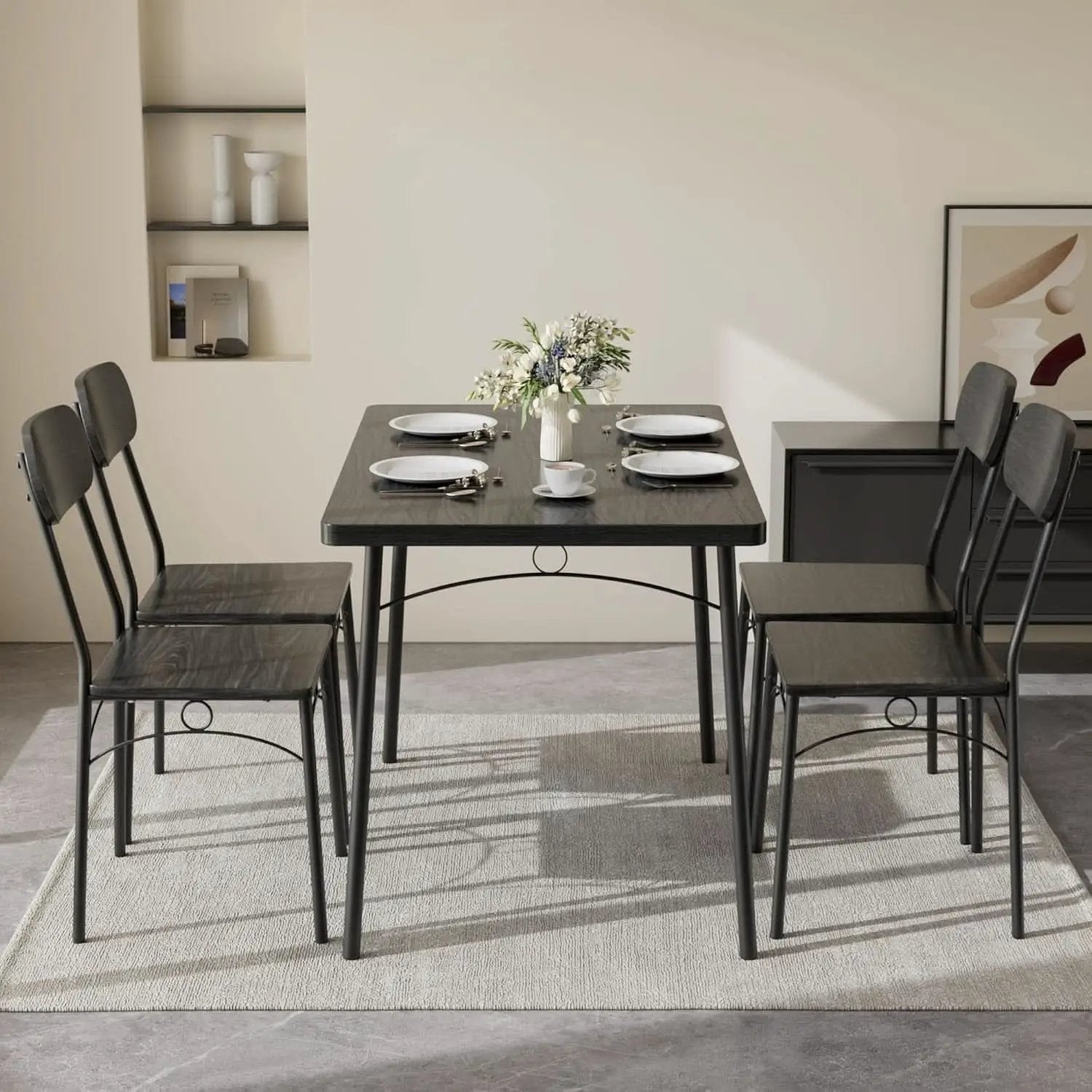Black MDF Space Saving Dining Room Table Set With Chairs For Four from PriceLows™