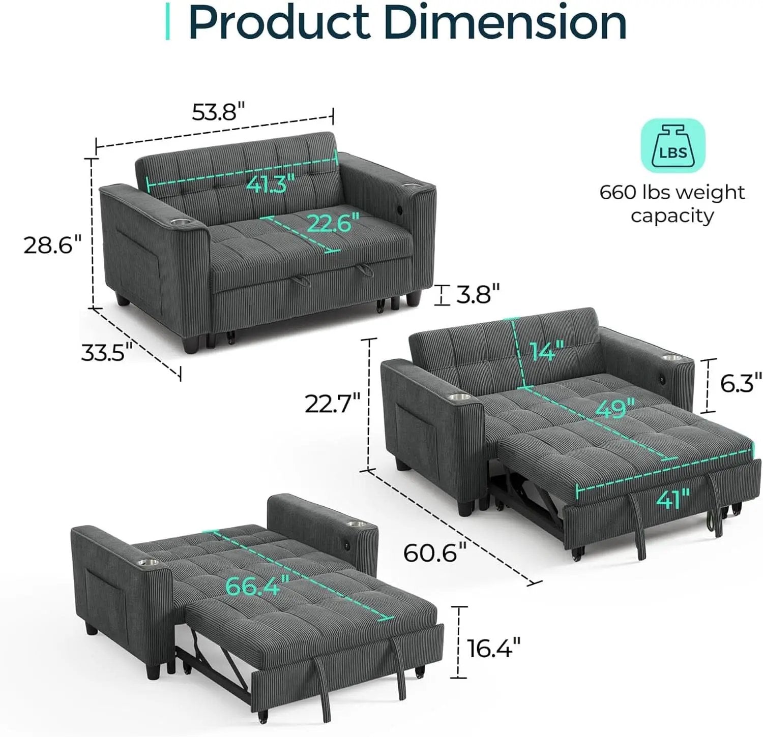 Corduroy Gray 54 Inch Multifunctional Sleeper Sofa from PriceLows™