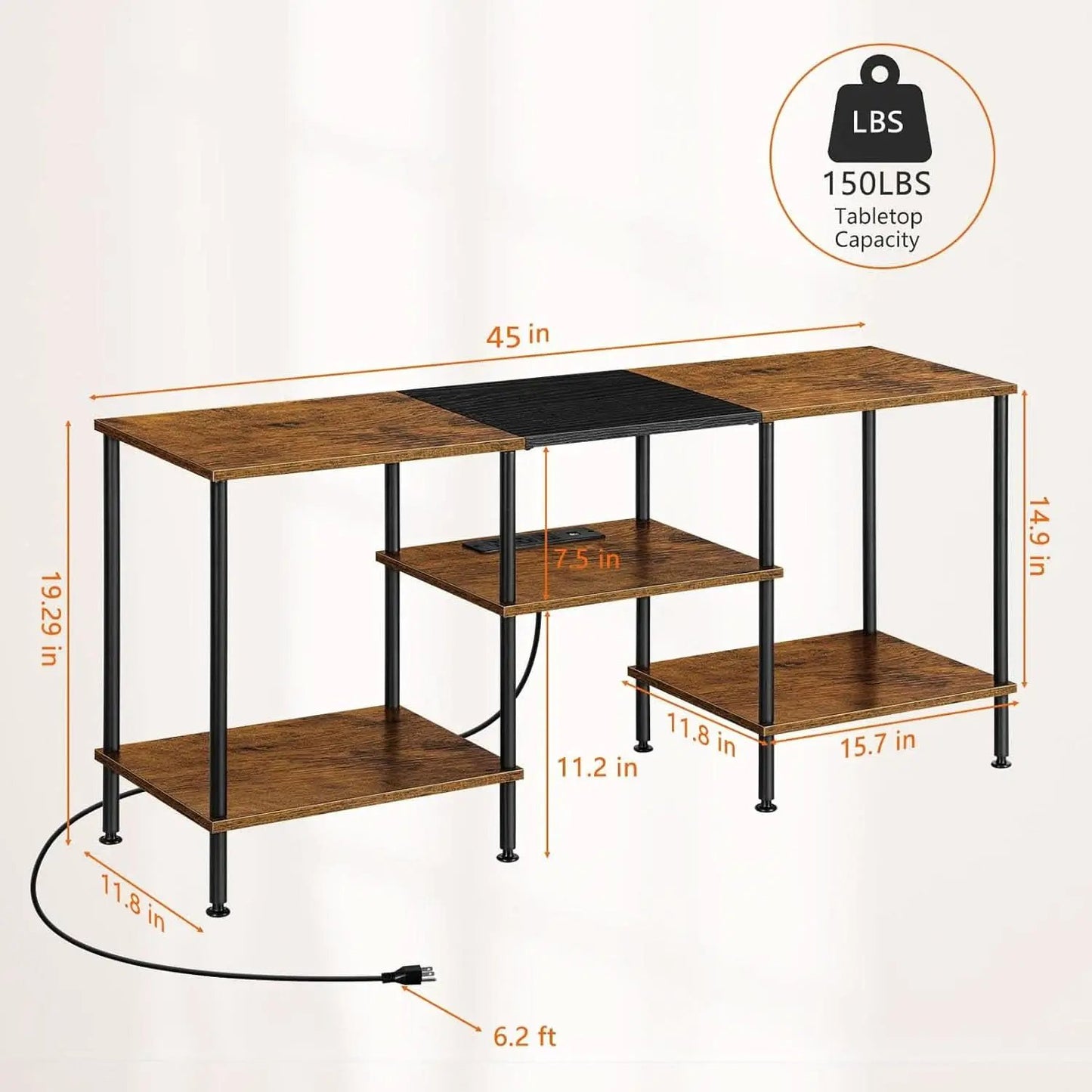 Rustic Brown 50 Inch TV Stand With Power Outlets And Shelf from PriceLows™
