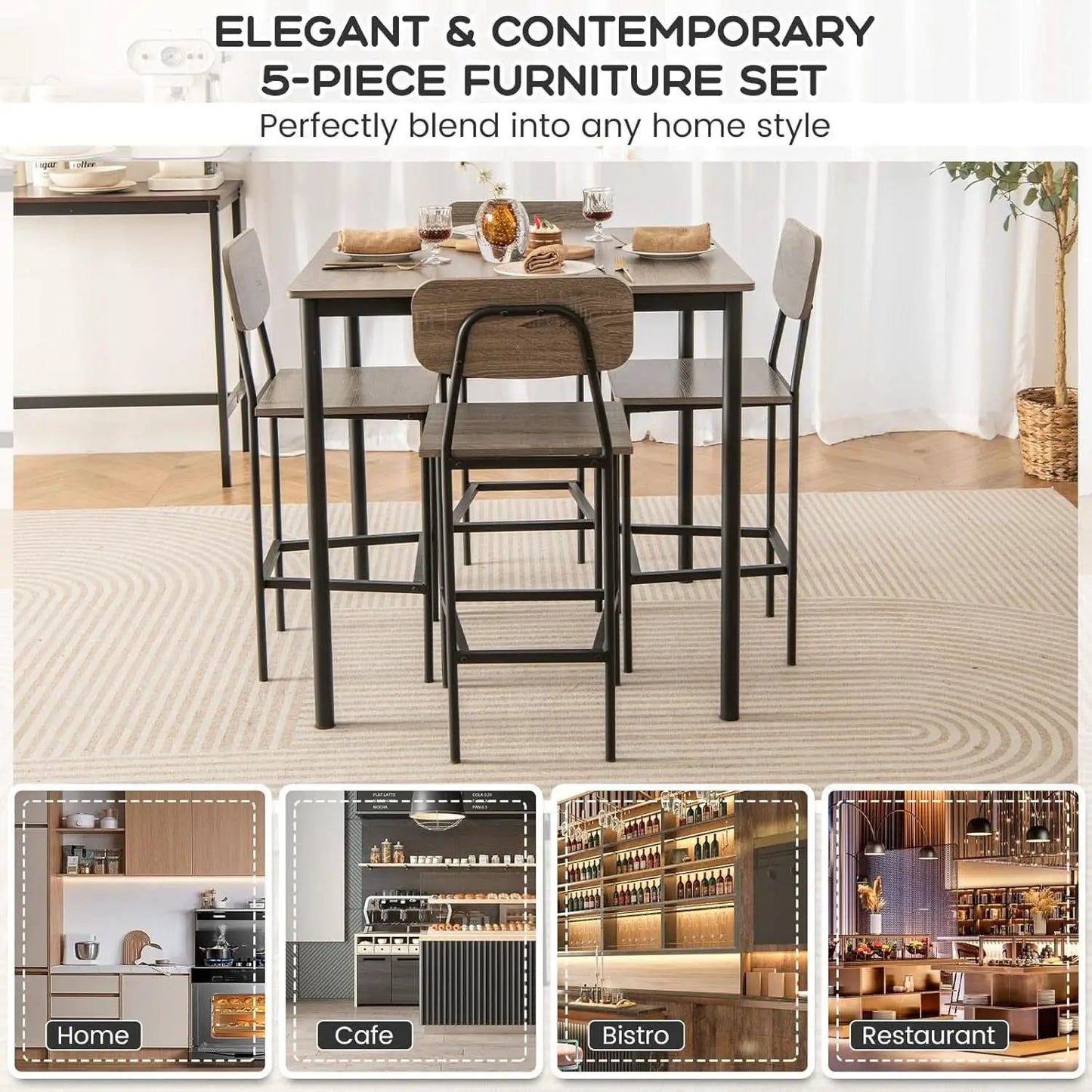 5 Piece Counter Height Dining Table Set Black Oak Stools from PriceLows™