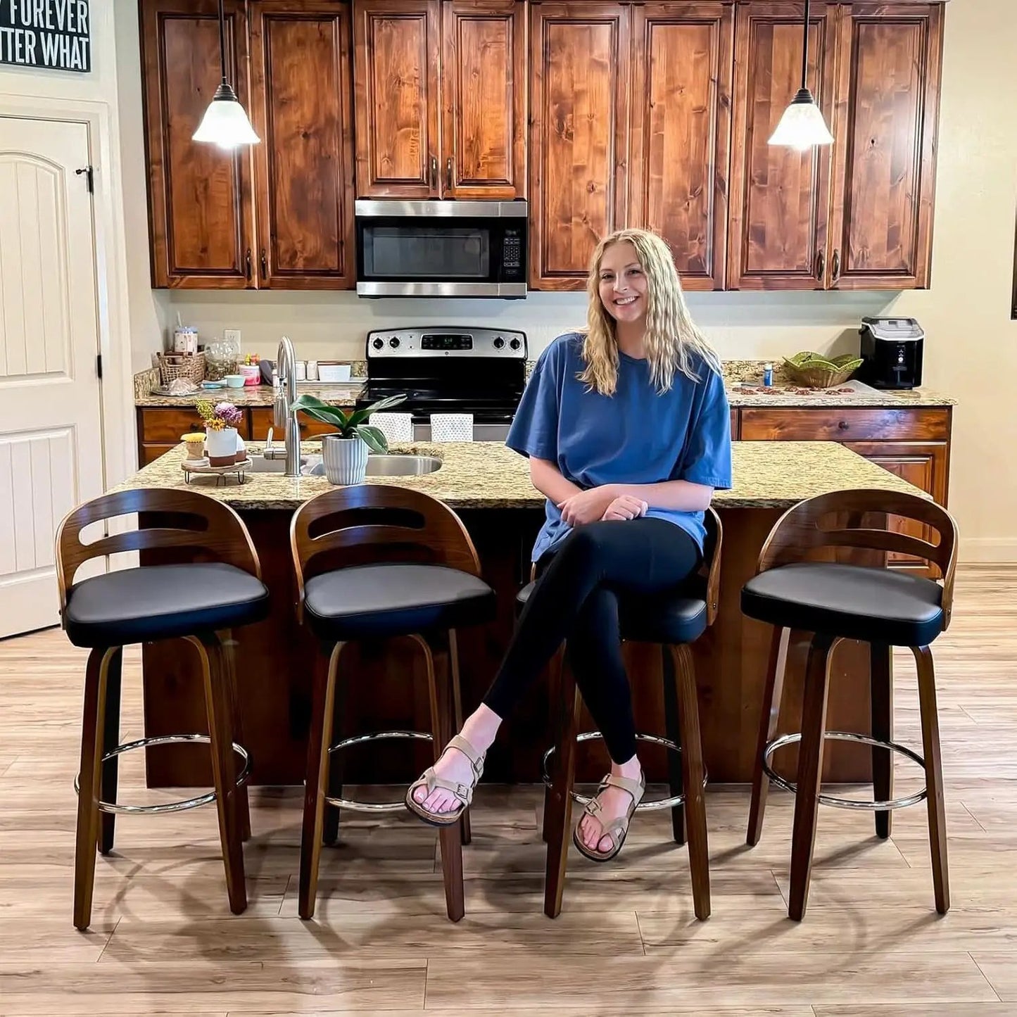 Bar Stools Set Of 2 Black Swivel For Home Bar Counter from PriceLows™