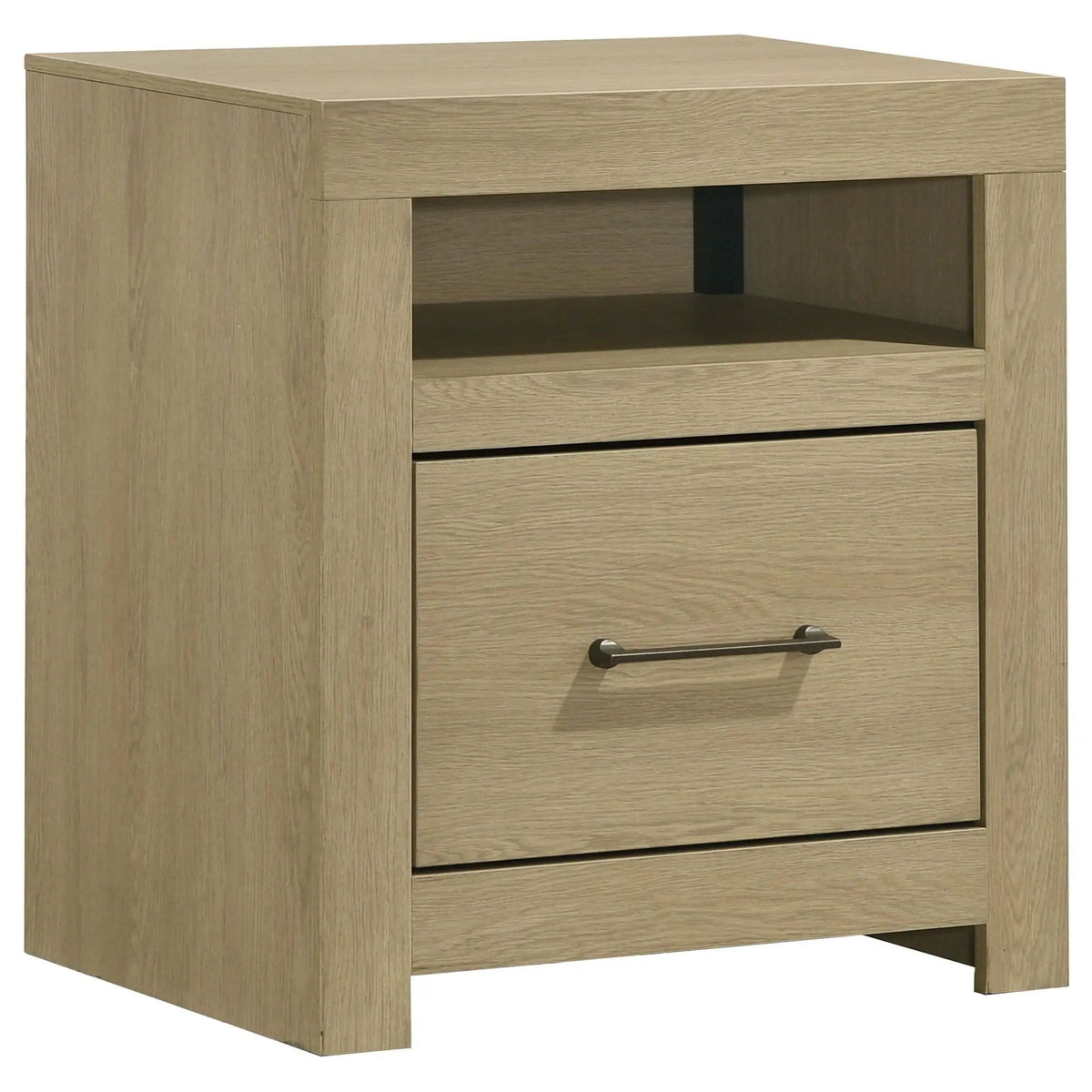 Hendricks 1-drawer Nightstand Bedside Table with Cubby | 23.5 x 16.75 x 26.25 in | Engineered Wood & Metal | Light Oak