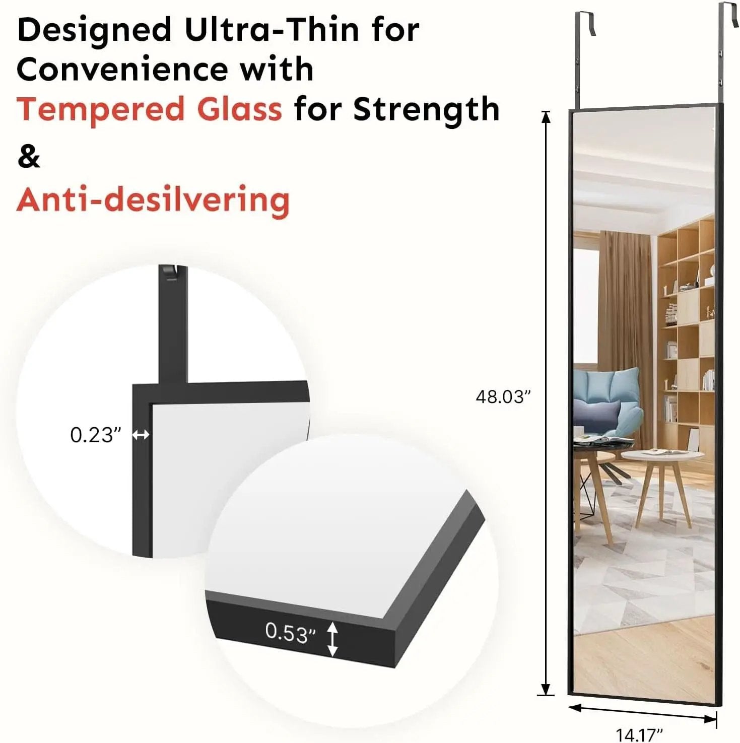 48x14 Inch Full Length Tempered Glass Door Mirror Over Door from PriceLows™