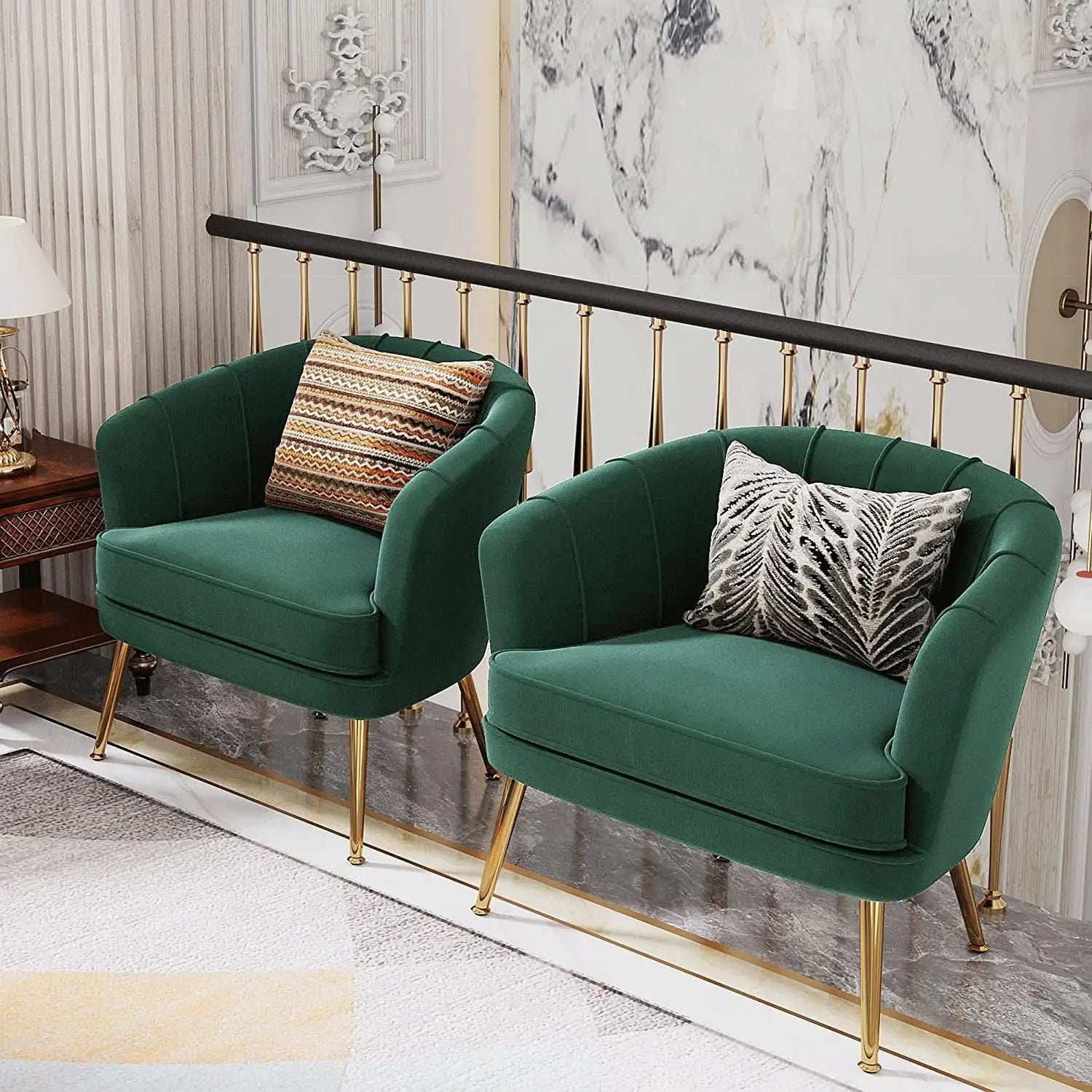 Green Velvet Accent Chair With Gold Legs For Living Room from PriceLows™