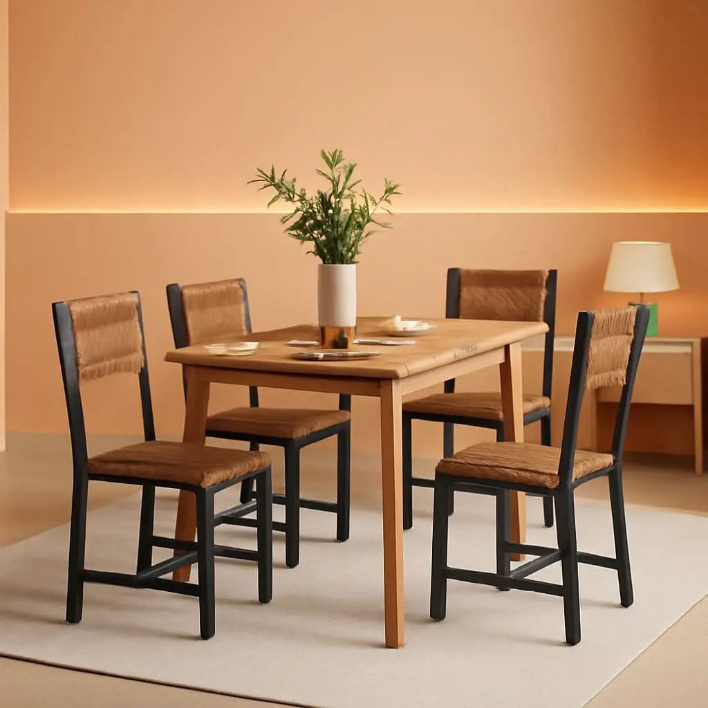 Dining Chair Set of 4 Rustic Brown Chairs With Metal Frame from PriceLows™