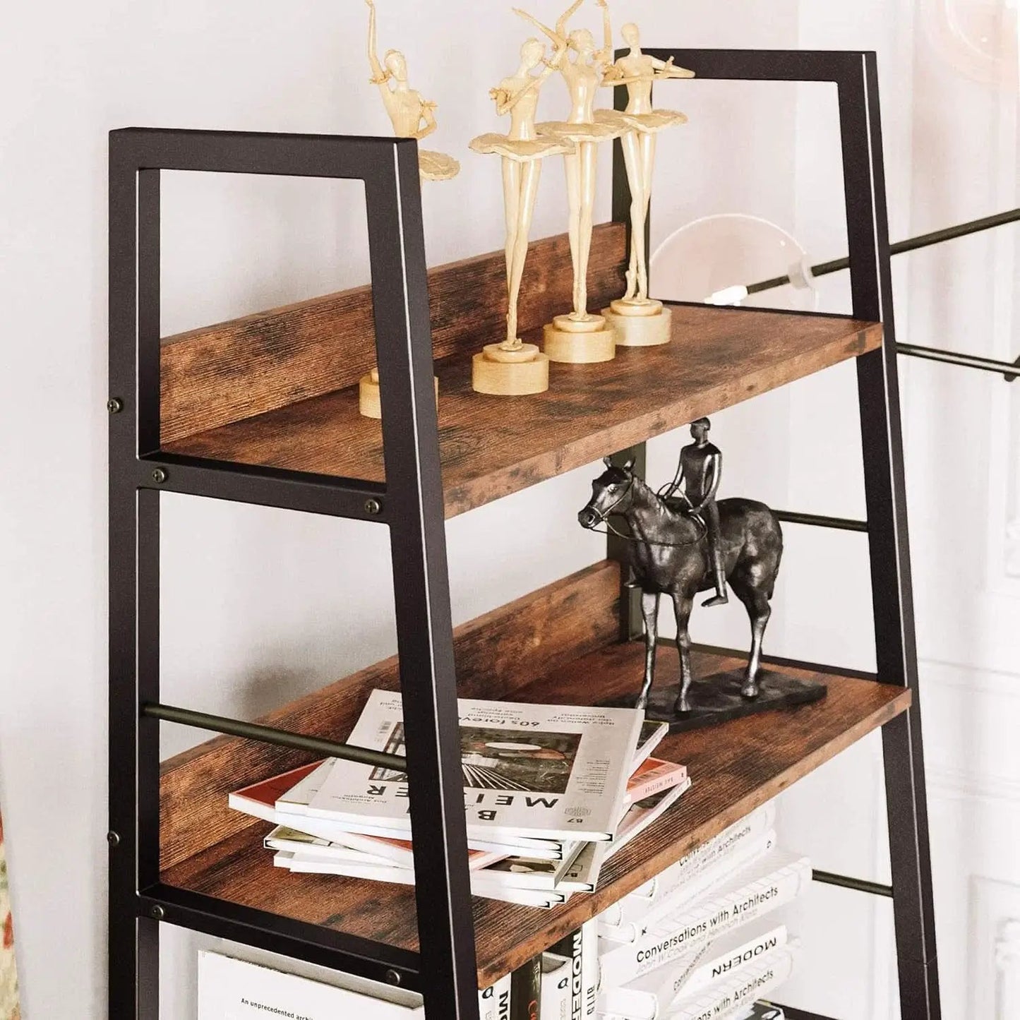 Industrial Ladder Shelf 5 Tier Bookshelf Rustic Brown from PriceLows™