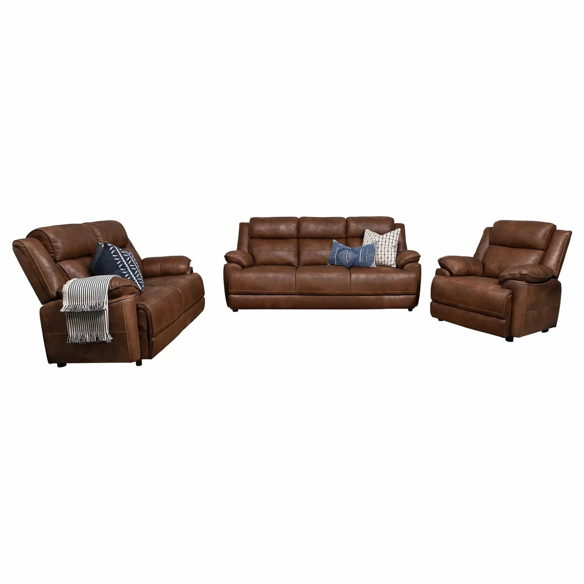 Ellington 3-piece Upholstered Padded Arm Sofa Set | 3-Piece Set | Faux Leather | Dark Brown