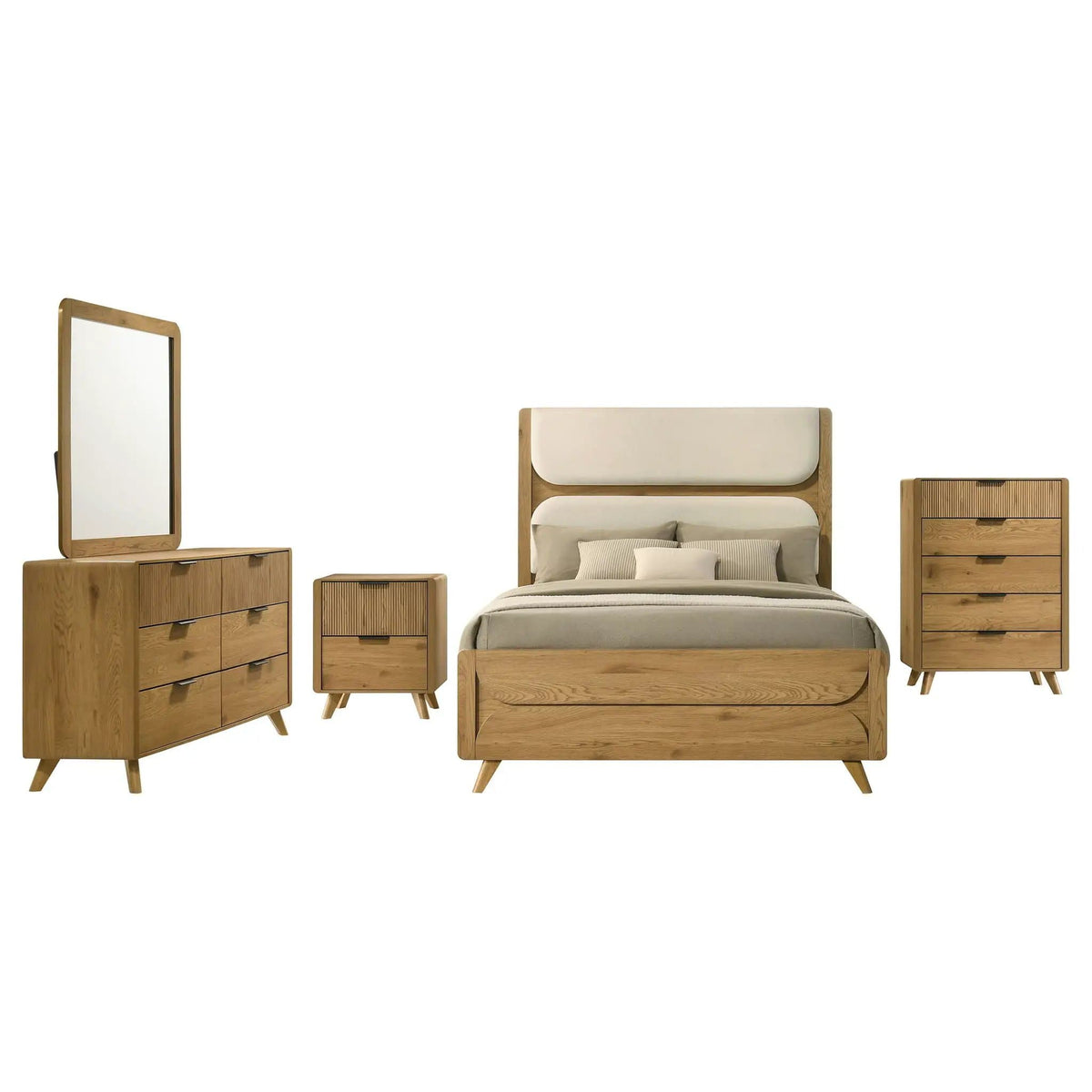Bennett 5-piece Queen Bedroom Set | 5-Piece Set | Rubberwood & Engineered Wood | Light Oak
