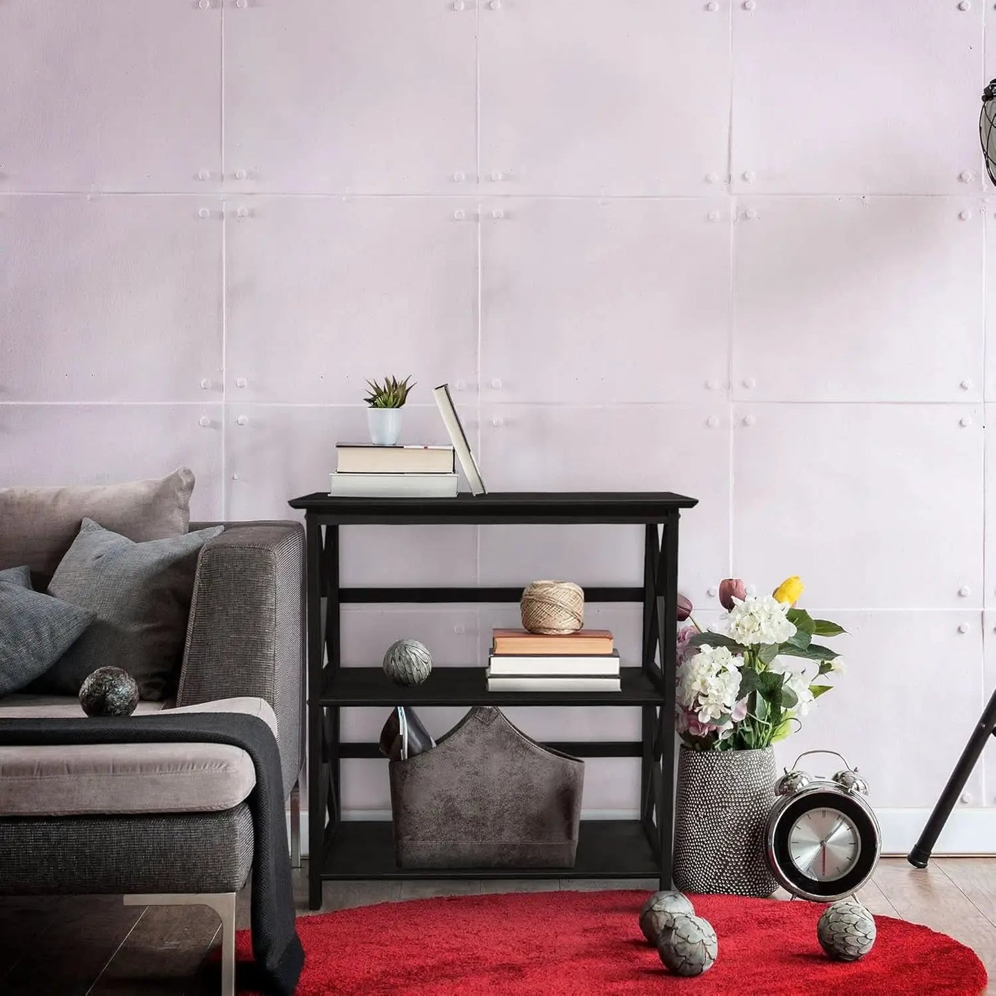 Montego 3 Shelf Bookcase Black Solid Wood Construction from PriceLows™