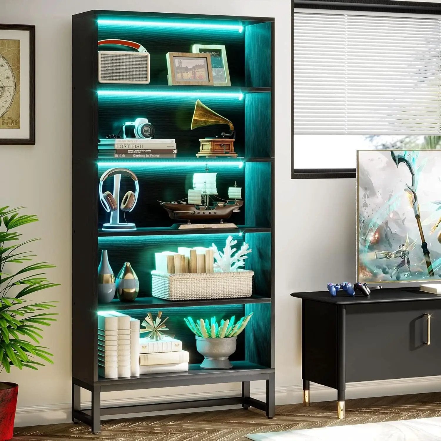Tall Bookcase 70.8 Inch Led Lights For Living Room from PriceLows™