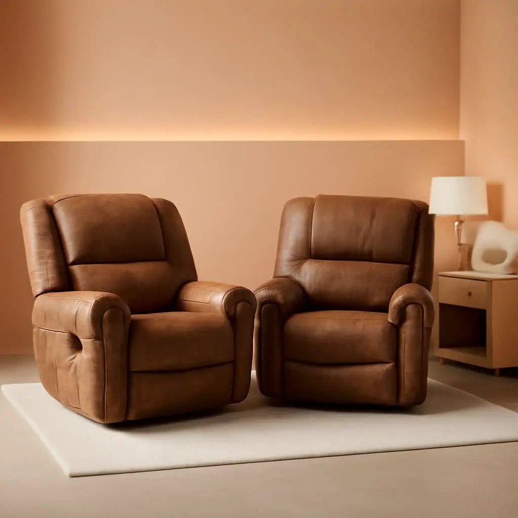 Leather Recliner Chairs Set 2 Nut Brown Manual Recliners from PriceLows™