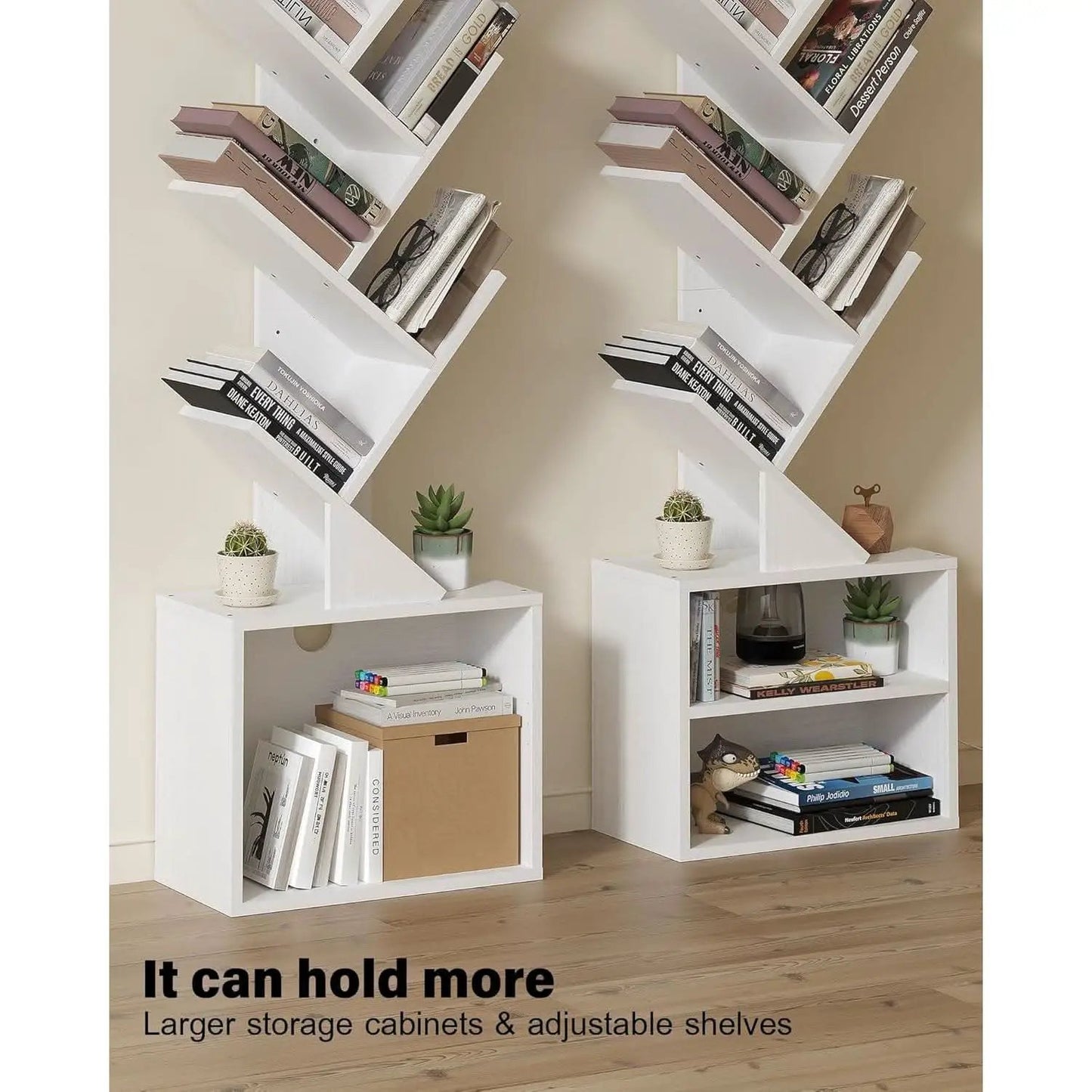 6 Tier Tree Bookshelf Tall Bookcase With Storage Cabinet White from PriceLows™