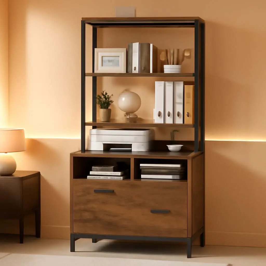 File Cabinet With Charging Station Lockable Vertical Filing Cabinet Rustic Brown from PriceLows™