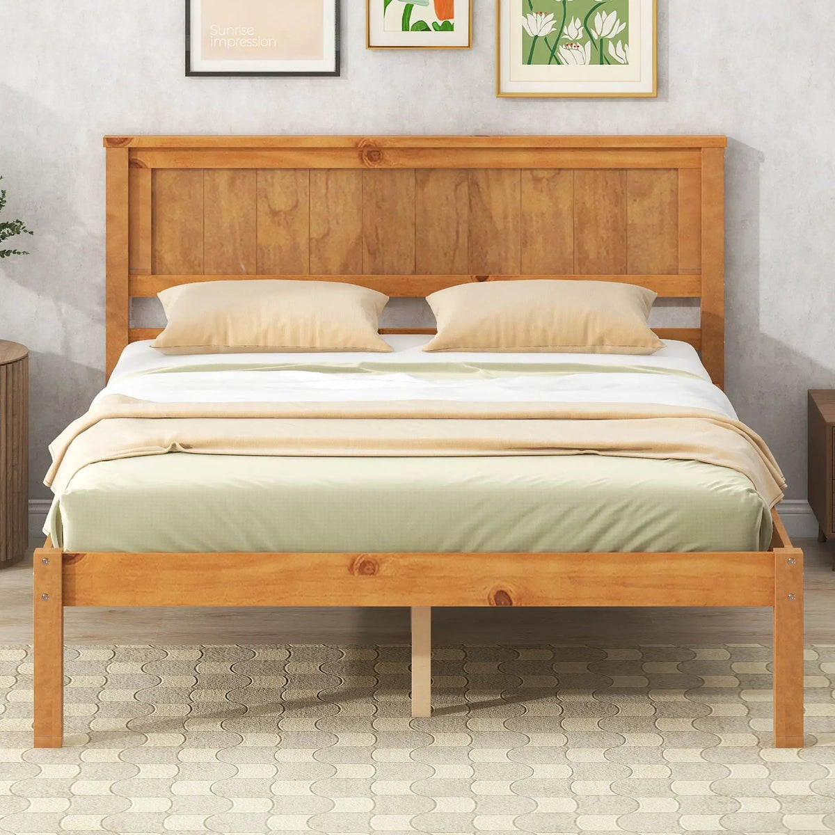 Platform Bed Frame With Headboard | Espresso Finish | Durable Pine Wood