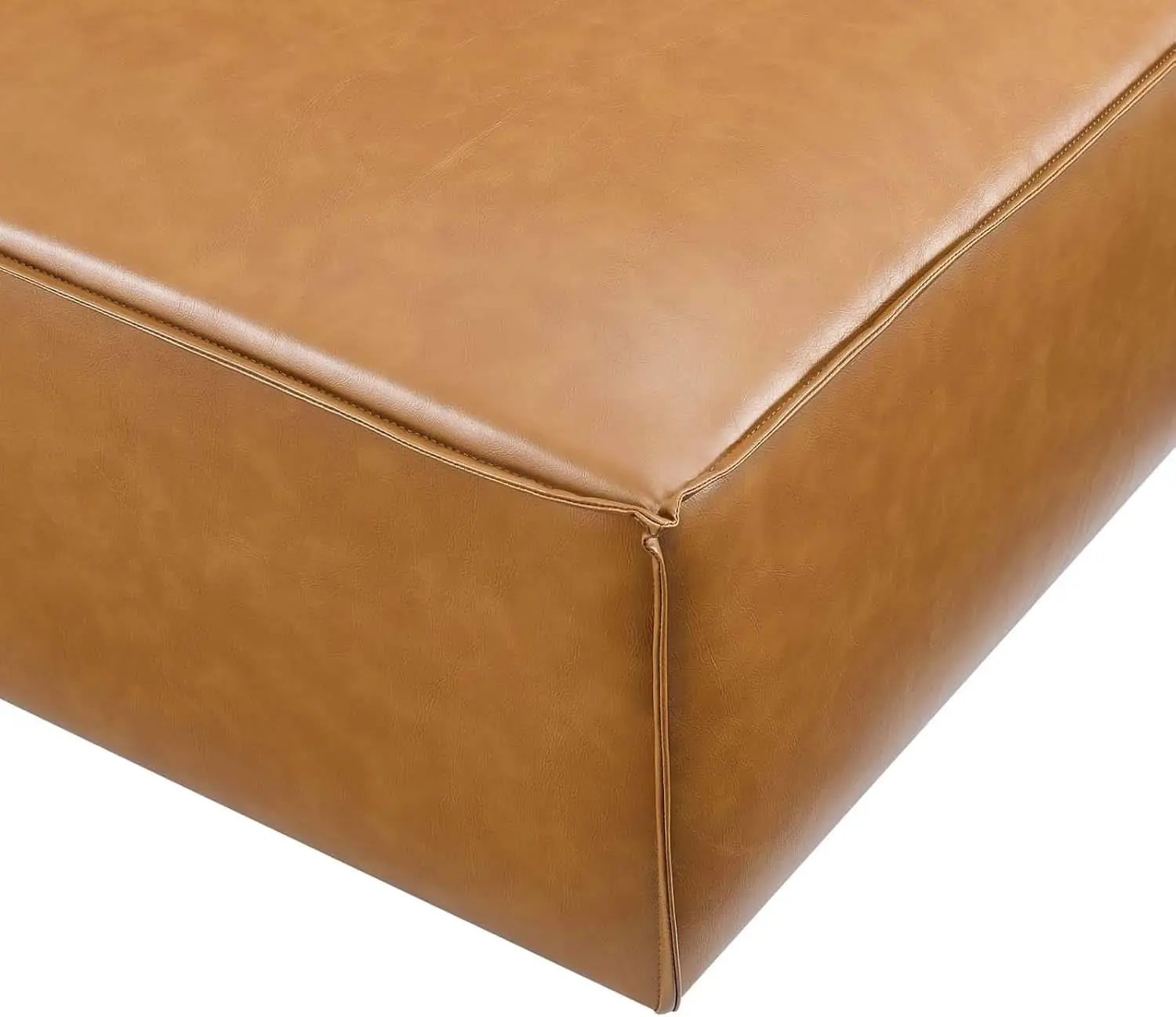 Tan Vegan Leather Contemporary Sectional Sofa Ottoman from PriceLows™