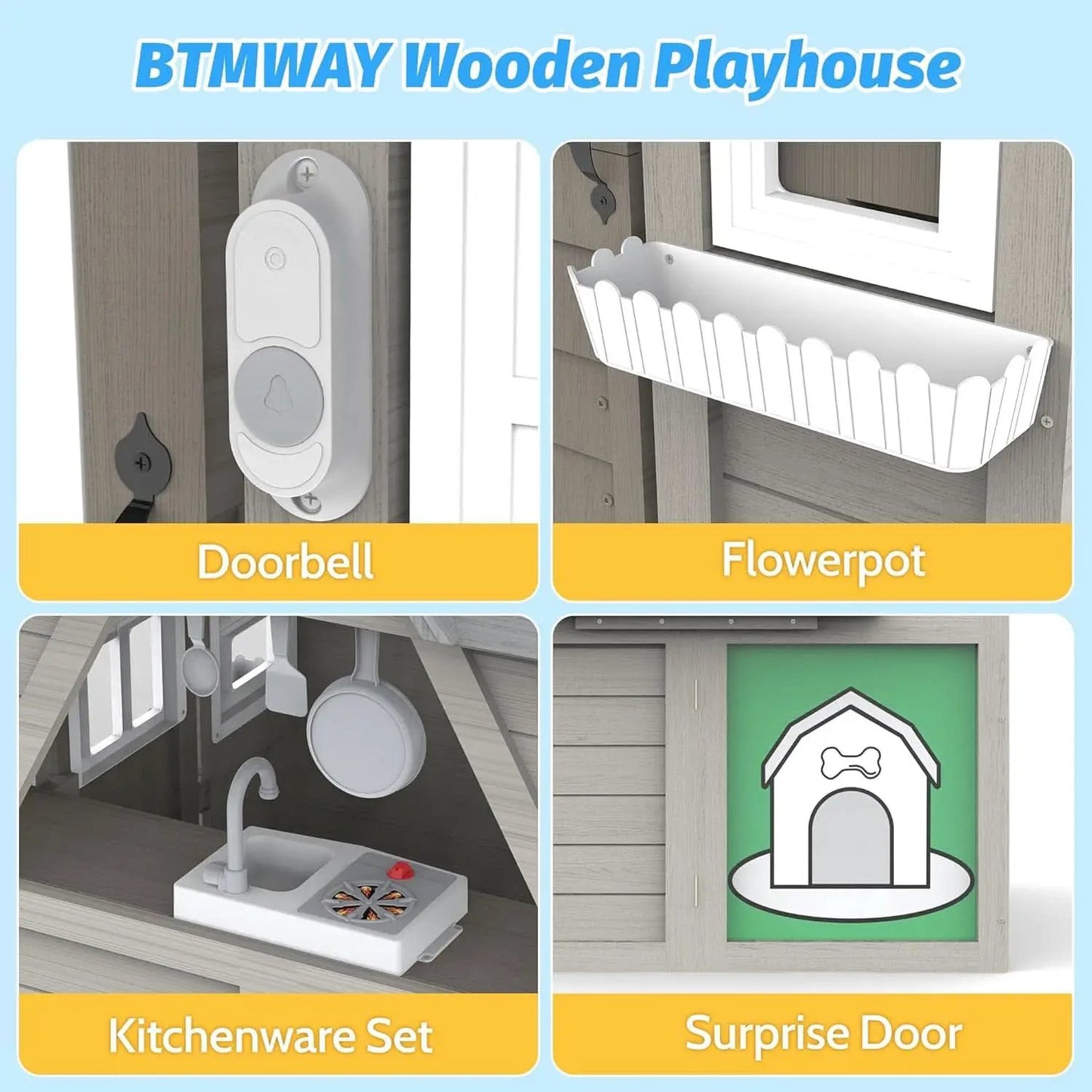 Gray Cedar Outdoor Playhouse With Realistic Kitchen from PriceLows™