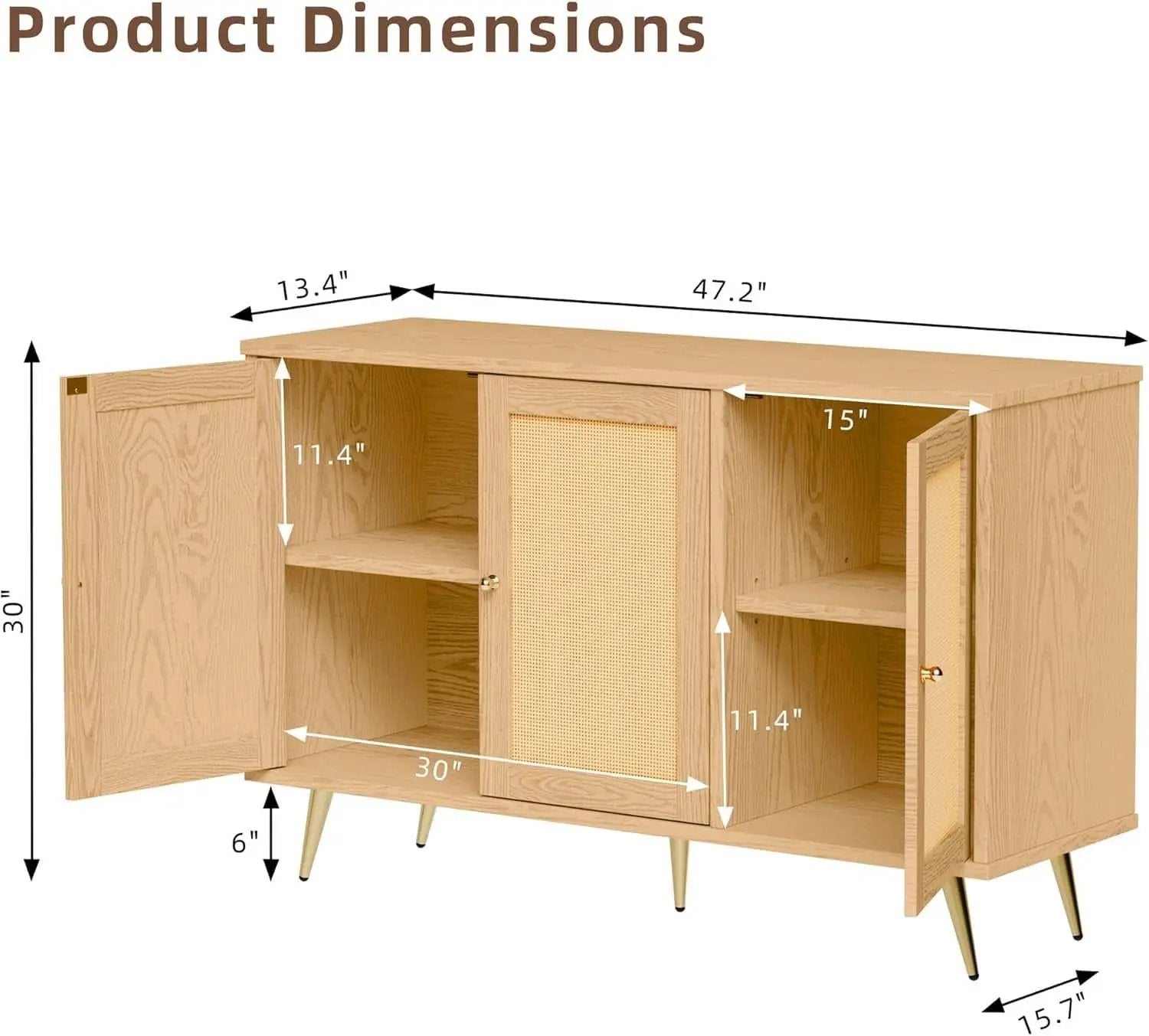 Natural Finish Buffet Cabinet Pair With Rattan Doors from PriceLows™