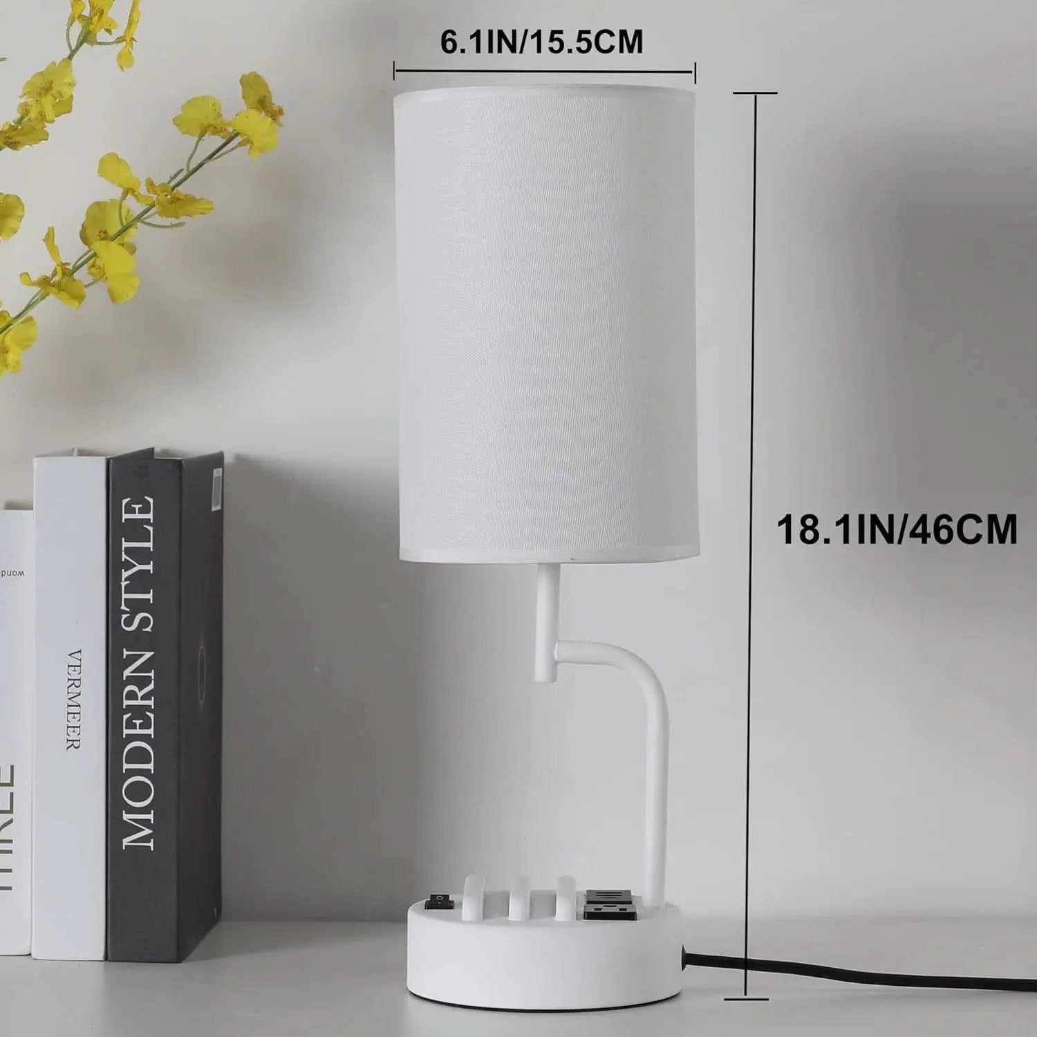 Table Lamp With 3 USB Ports White Finish For Home Office from PriceLows™