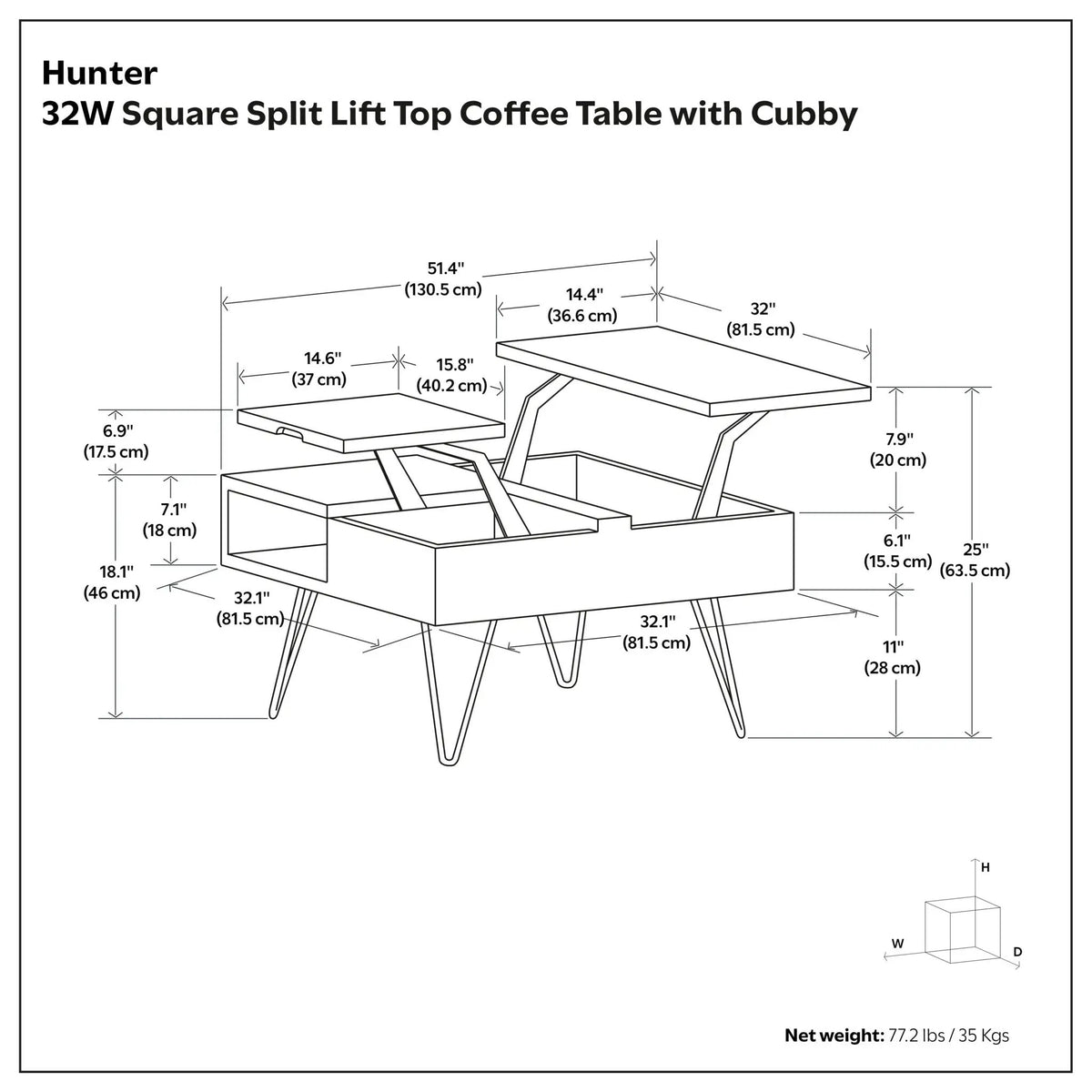 Hunter Lift Top Coffee Table | Handcrafted Solid Mango Hardwood | Split Lift Top | Large Storage Area