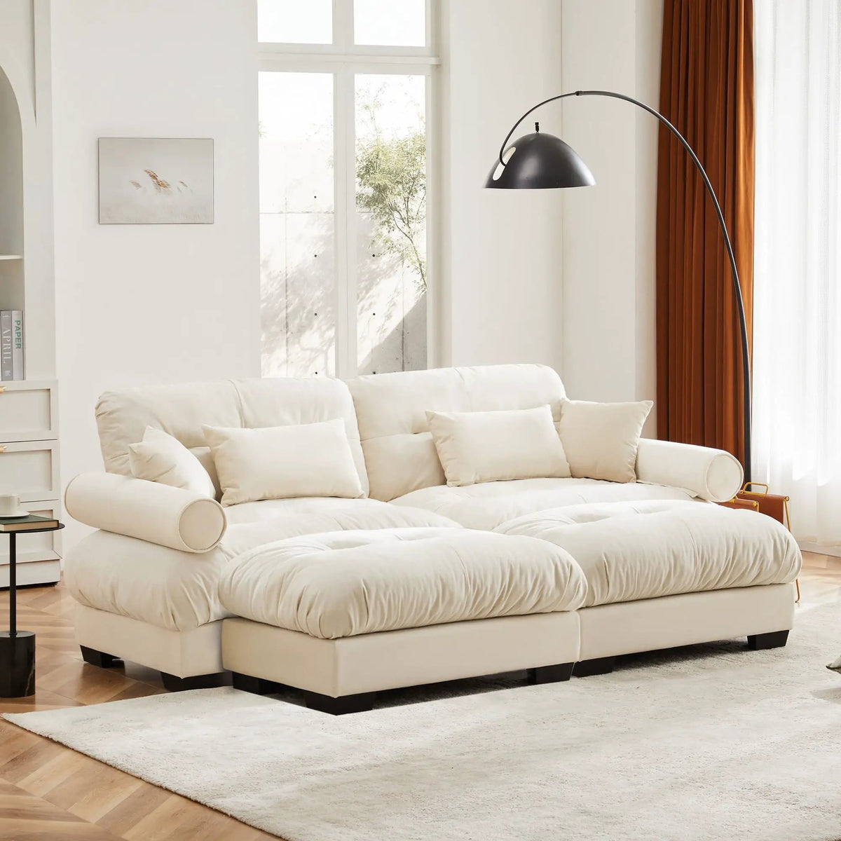 Modular Sectional Sofa | Deep Comfort Cushions | Vintage Fabric Ottoman