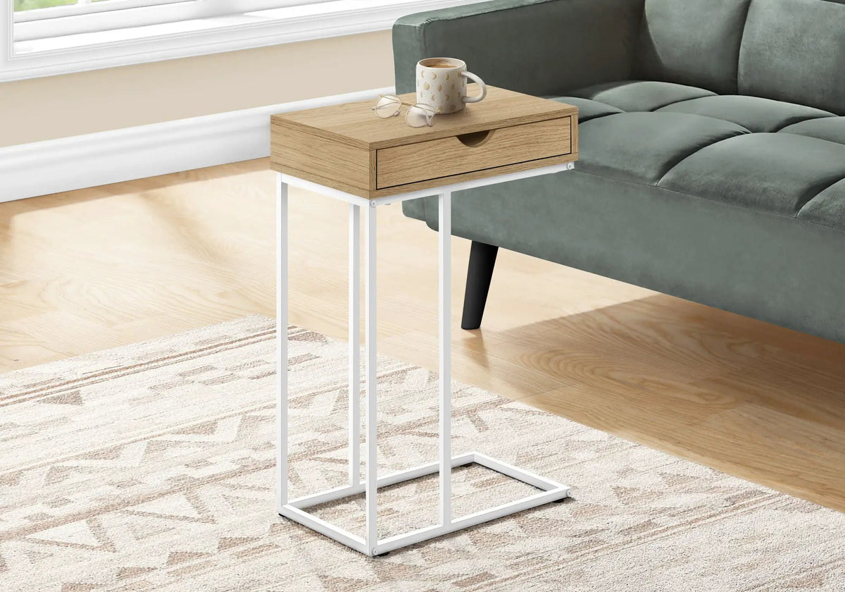 C-Shaped End Table | Pass-Through Storage Drawer | Slide-Under Base | Modern Design