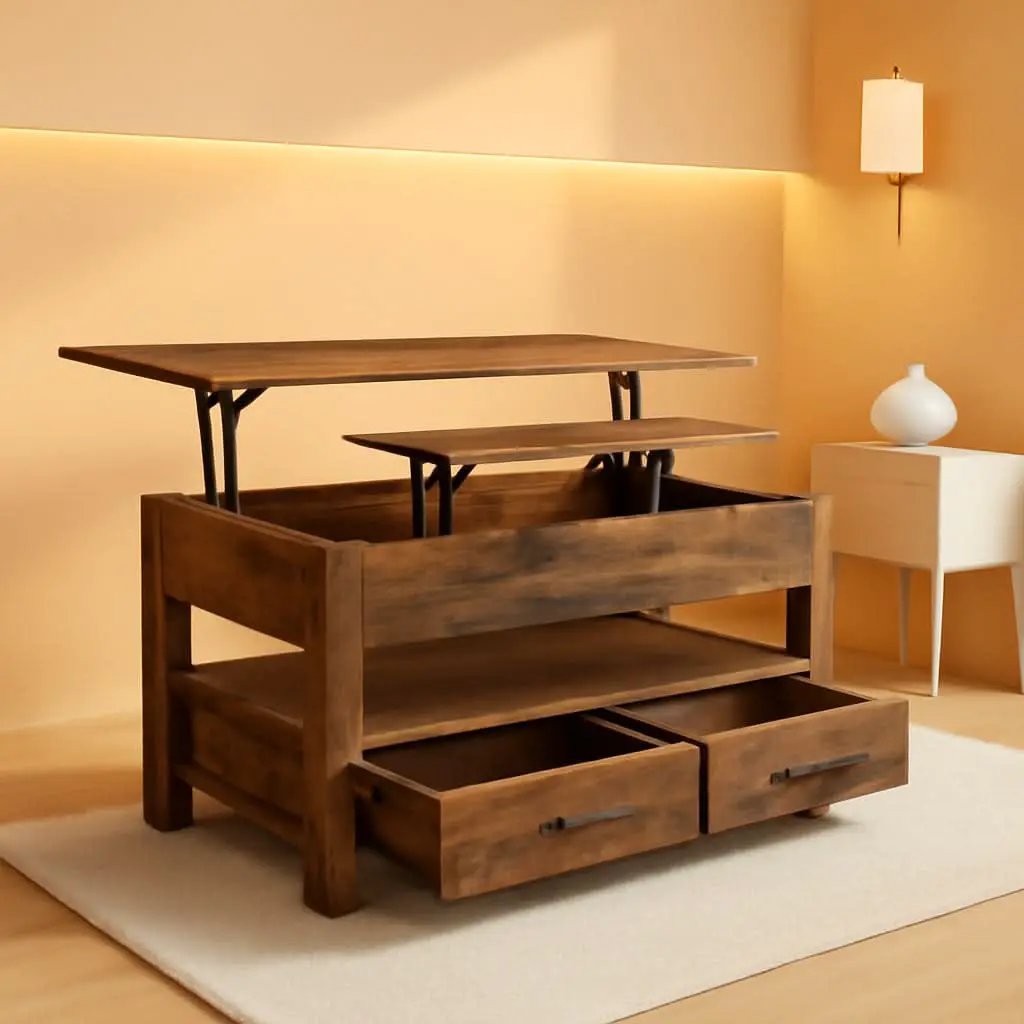 Rustic Brown Lift Top Coffee Table With Hidden Storage from PriceLows™