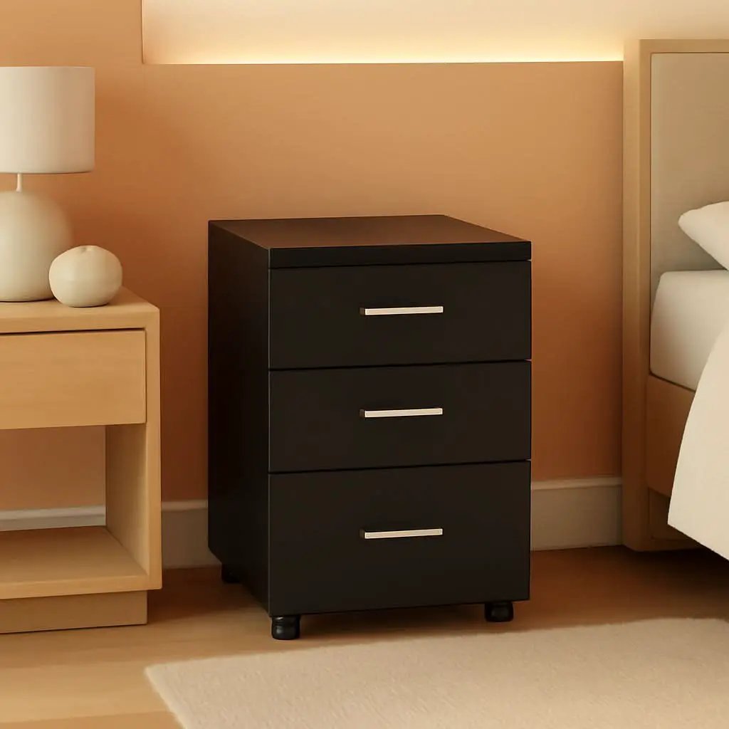 3 Drawer Wood File Cabinet Black For Letter A4 Size Home Office Storage Organizer from PriceLows™