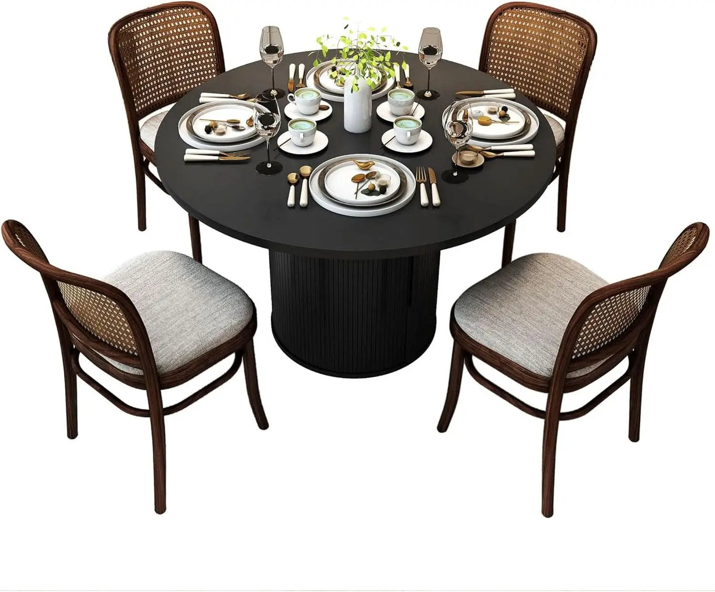 47 Inch Round Dining Table For 4 With Storage Shelf Black from PriceLows™