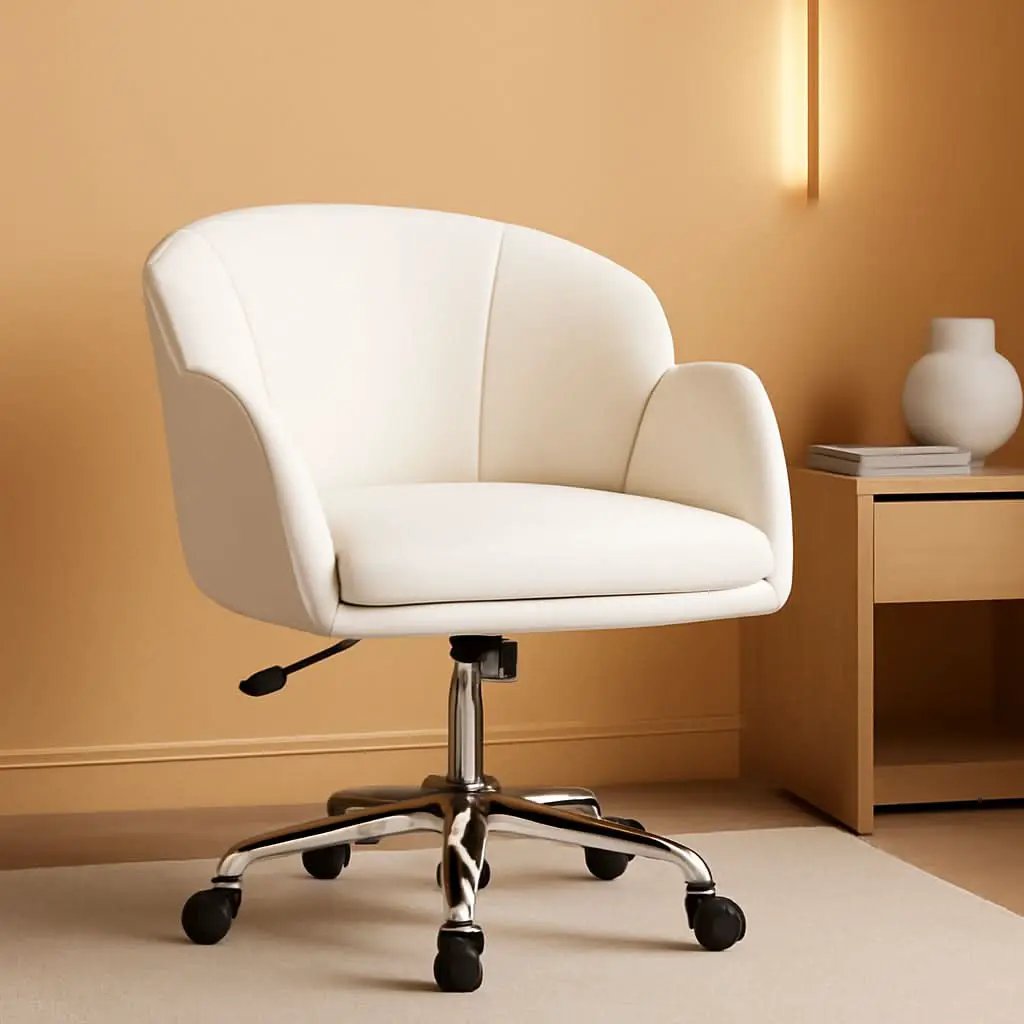 White Petal Desk Chair Faux Leather Swivel Office Chair from PriceLows™