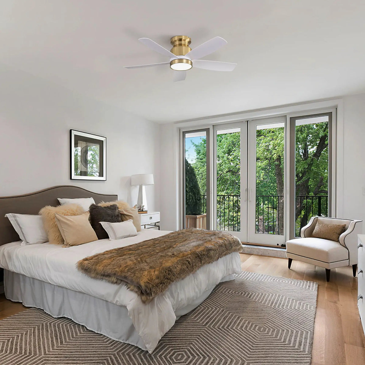 Flush Mount Ceiling Fan | 42 Inch Span | 22W 3CCT LED Light | DC Motor With Remote