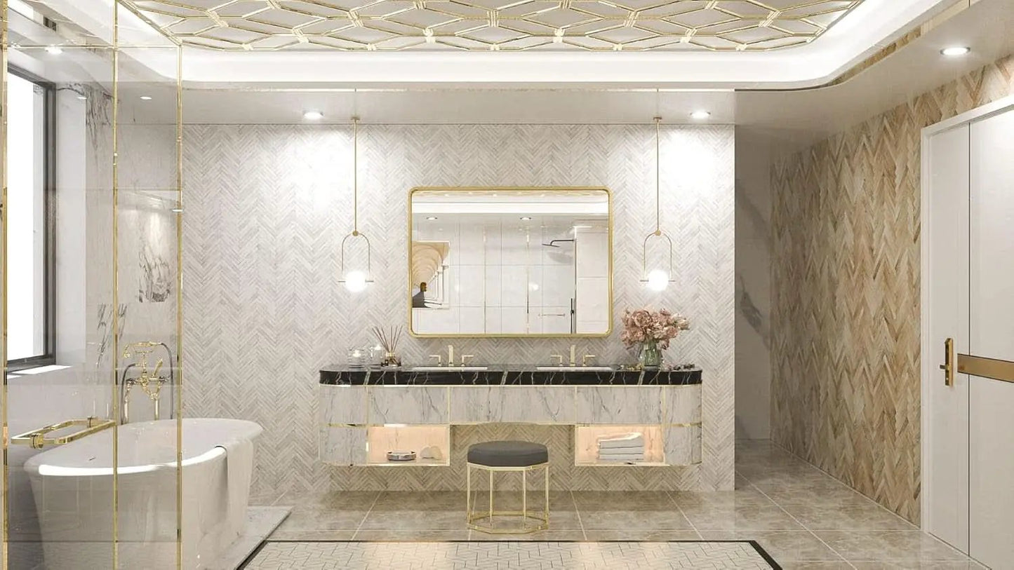 40 By 30 Inch Brushed Brass Bathroom Mirror Wall Mounted from PriceLows™