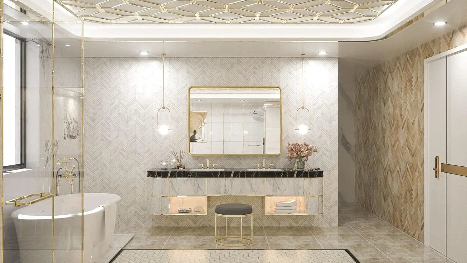 40 By 30 Inch Brushed Brass Bathroom Mirror Wall Mounted from PriceLows™