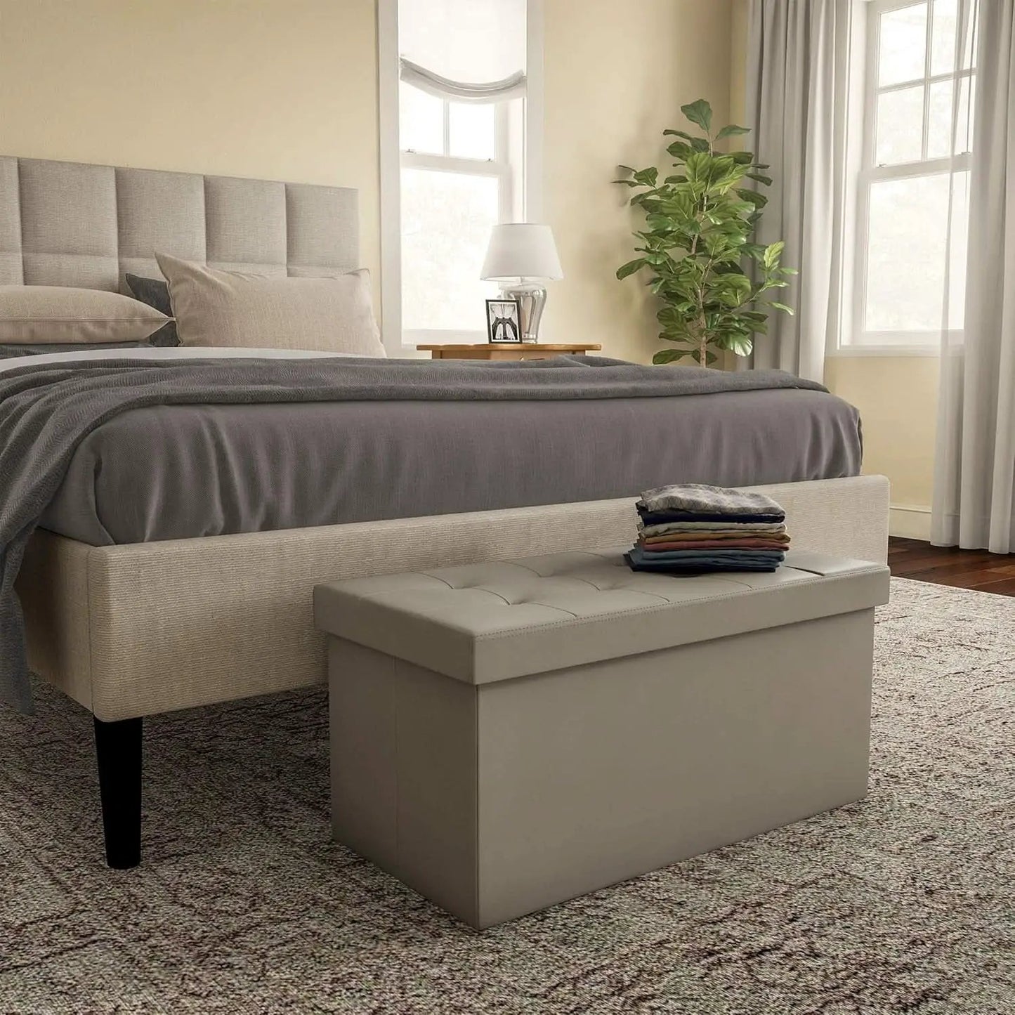 Storage Ottoman Bench 30 Inch Gray Removable Divider from PriceLows™