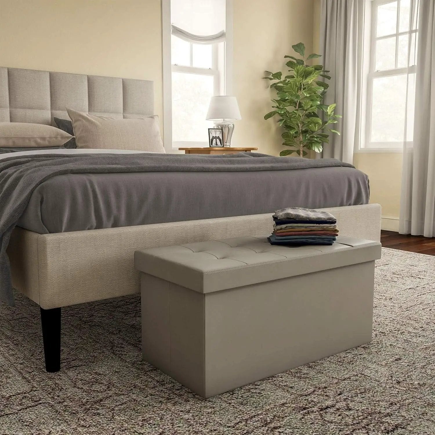 Storage Ottoman Bench 30 Inch Gray Removable Divider from PriceLows™