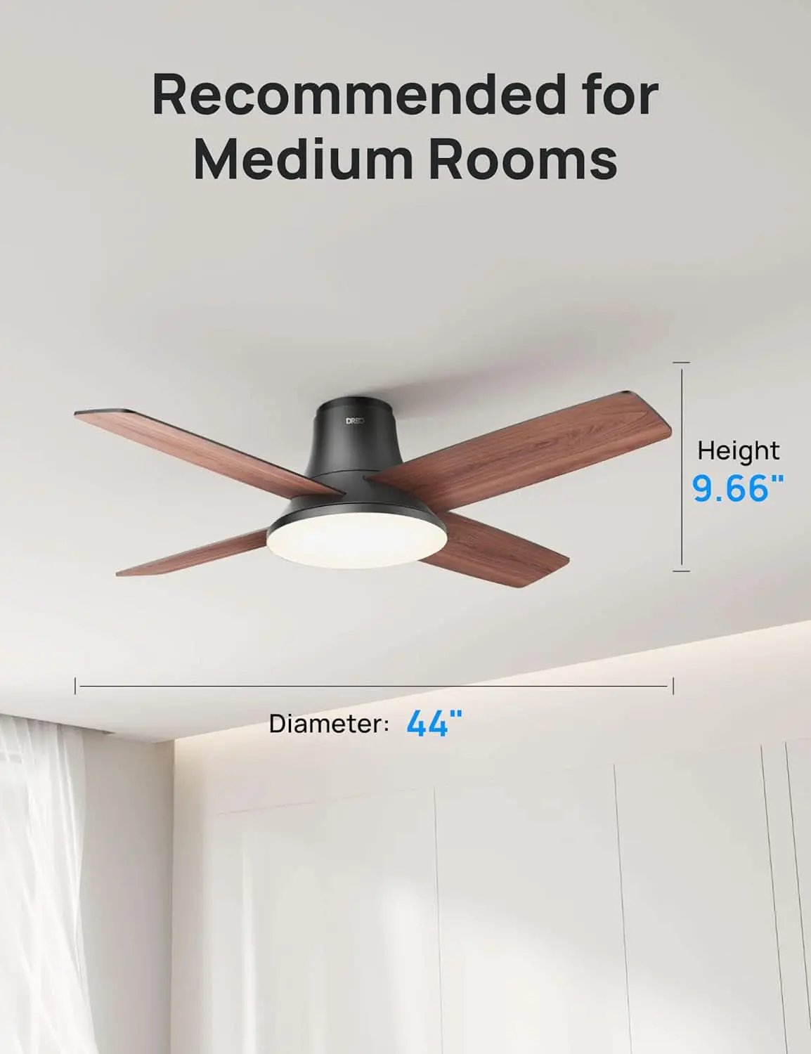 44 Inch Low Profile Black Ceiling Fan With Dimmable LED from PriceLows™