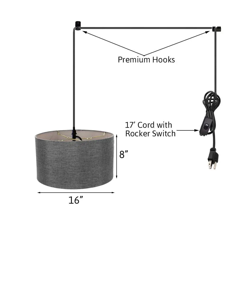 Swag Pendant Light | 1 Light | Plug In Design | Granite Grey Shade