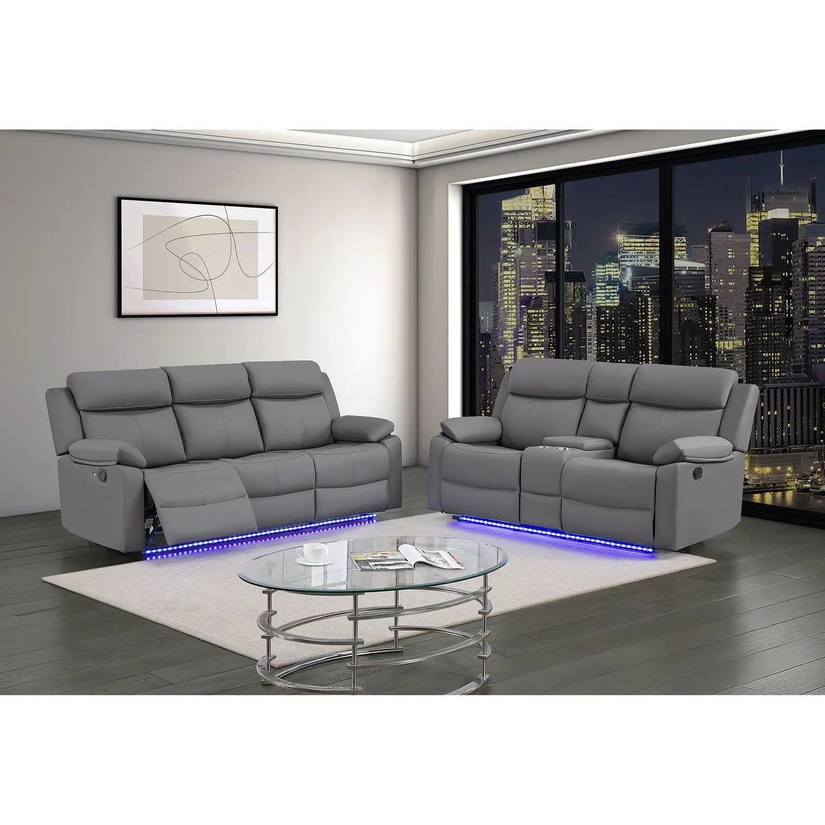 Blanche Reclining Set With LED Lights, Speaker Reclining Sofa & Loveseat | Reclining Sofa & Loveseat | Living Room Furniture | Living Room