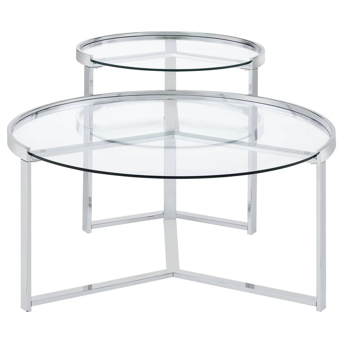 Delia 2-Piece Round Glass Top Nesting Coffee Table Chrome | 2-Piece Set | Tempered Glass | Living Room